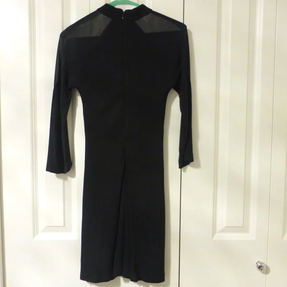 BEBE black yoke three quarter sleeve dress with mesh insert - Picture 6 of 7